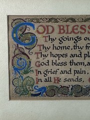 Antique Framed Illuminated Hand Painted Prayer Christian Blessing Calligraphy