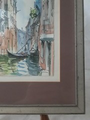 Watercolor & Ink on Paper, Venice Canal Signed Silver Framed with Brown Matting