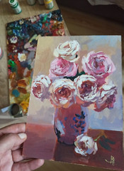 8.26“/6 ORIGINAL Painting bouquet of roses in a vase Wall Art