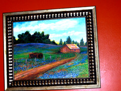Great ORIGINAL Signed Bluebonnet Landscape Tractor Barn Path Trees Oil Painting