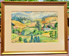 Framed Signed C. G. Hoon Watercolor and Gouache Painting 1944 Hillside Landscape
