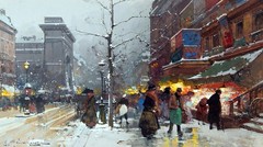Saint Martin Gate, Winter Paris Painting by Eugene Galien Laloue Reproduction