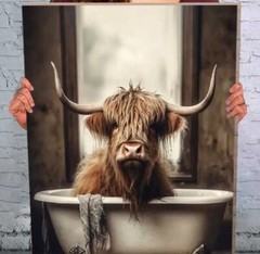 Hand painted Canvas Wall Art Highland Cow and 11.8″ x 17.7″