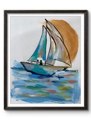 SAILBOAT SAILING THE OPEN OCEAN 11×14 Original Art #124 PAPER Fine Art