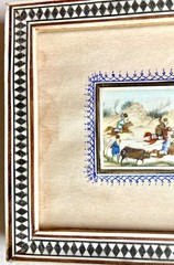 VINTAGE PERSIAN MINIATURE PAINTING ON BONE SET IN A KHATAM – FARI FRAME