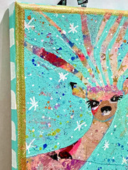 Original Reindeer Mixed Media Painting 5×7 Whimsical Christmas Holiday Wall Art