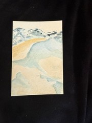 ACEO original cold goby desert sand dunes and mountains watercolor scenery
