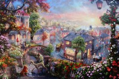 Thomas Kinkade ~ Lady and the Tramp 24×36 S/N Oil on Canvas Master Highlighted