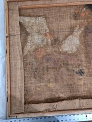 Signed Nancy M. Kurt Satiracal Clown Folk Art Painting Burlap Folk Art 32 X 36″