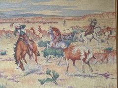Antique Painting Cowboy Western Wrangler Cow Horse Large 1930’s Landscape Frese
