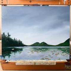 11×14 Maine Original Oil Painting Acadia Jordan Pond Landscape Blue Sky Signed