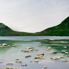 11×14 Maine Original Oil Painting Acadia Jordan Pond Landscape Blue Sky Signed