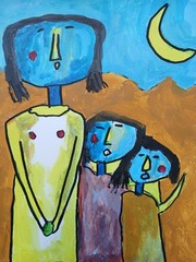 Abstract/Impressionism 11×14 Family Three colorful Handmade Street Art Painting