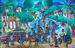 „At the River“ by Wilson Bigaud – Naive Haitian Art – 36 inches x 24 inches