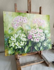 Hydrangea Garden Oil Painting on Canvas Floral Artwork 13×15 in