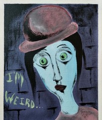 I’M WEIRD POP OUTSIDER ART PAINTING ON LOOSE COTTON CANVAS..9 X 12 BY: JORDO #1