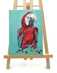 Original Parrot Acrylic Painting 5×7 Macaw Canvas Panel Bird Wall Art Small