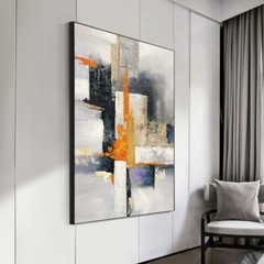 Hand Painted Oil Painting Bright Black white Gray Modern Wall Art Decorative