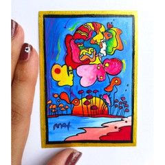 PETER MAX „Flower Faces“ signed Beautiful Pop Art Acrylic Hand Painting NEW