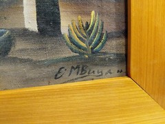 Vintage Tropical Island Carribean Palm Tree Thatch Hut Painting on Canvas Framed