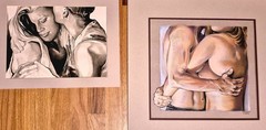 Lesbian Fine Art Original Painting, Queer Gay ‚Kiss‘ b/w Watercolor, 3 in Series