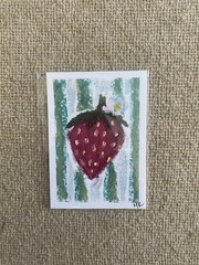 Farmers Market Strawberry Oil Pastel ACEO Mini Original Painting 2.5”x3.5”