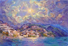 Amalfi coast Original Oil Painting Impasto Italian Seascape by S Chernyakovsky