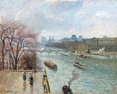 The Louvre Afternoon Rainy Weather Painting by Camille Pissarro Reproduction