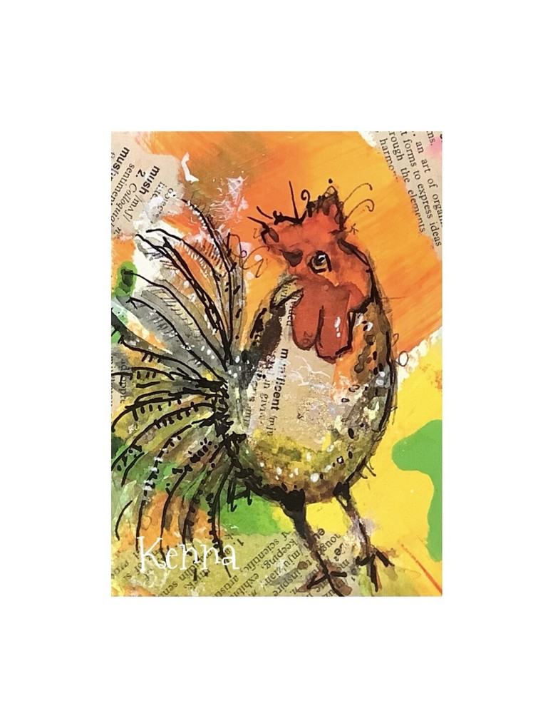 Aceo By Kenna Original Painting Art Card Chicken Signed 2.5” X 3.5”