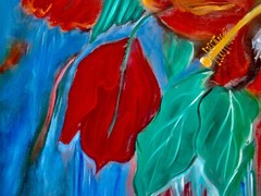 HAWAII ARTIST „RED HIBISCUS“ OVERSIZE PAINTING ONE OF A KIND