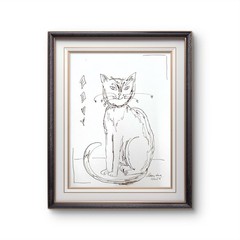 Cat Sketch 9″x12″Original Ink Sketch of a Cat on Paper Home Art