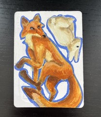 ACEO ART CARD Original – Fox Dog Bunny Rabbit Animal – Jessica Skye Design