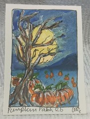 OOAK ACEO – Pumpkin Patch Series #1 Loose Watercolor Scribble Halloween