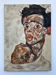 EGON SCHIELE OIL ON CANVAS PAINTING Signed And Stamped Vtg Art 20 x 28 inches