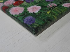 Original painting on 18×24 In. canvas featuring black cats in a flower garden
