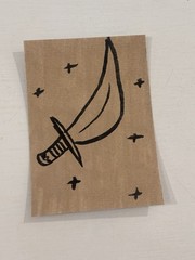 ACEO Watercolor Paper Acrylic Painting Original Mini Art ATC Title Moon Dagger