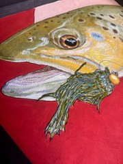 Brown Trout Original Mixed Media 11x14in Painting Fly Fishing & Trout Fishing