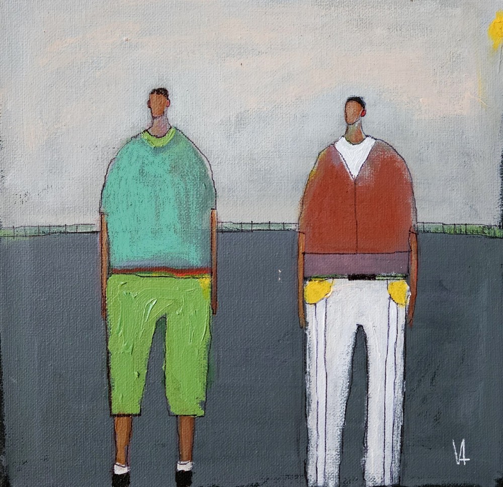 Painting Original Abstract People Portrait Man Men Whimsical 10×10 Art