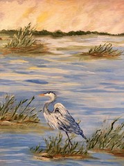 Original Painting Blue Heron In Swamp Waters 9×12” Ready To Frame FREE SHIPPING