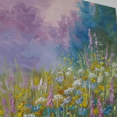 Colorful Wildflower Meadow Original Oil Painting Floral Landscape Nature 8×10 in