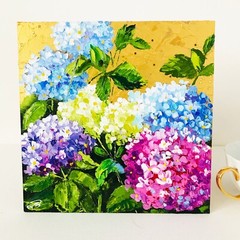 Original Hydrangea Painting Impasto Oil Artwork Flower Gift Wall Art 8 x 8 in