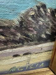 ORIGINAL ART BOAT HARBOR COASTAL MOUNTAIN IMPRESSIONIST