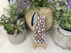 Bookmark laminated Original a Handpainted Chain Link 6cm X 16cm & Blue Tassel