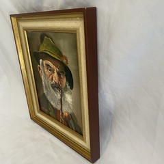 Vintage Signed Oil Portrait Bavarian Hunter Man Canvas Framed German Art