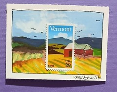 Postal Whimsy™ Vermont Landscape OOAK Stamp‑Integrated ACEO Watercolor