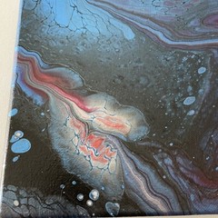 Acrylic Pour Painting Blue Red Black Abstract on canvas original