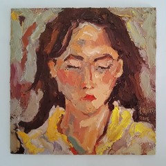 Woman Face Painting Oil Original Artwork Portrait Abstract Modern Small Painted