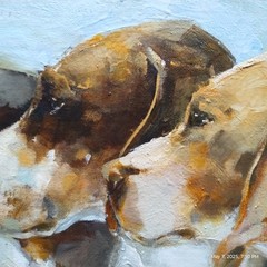 Oil Painting Beagle estate listed Artist Maureen S. Riley MI Sport Dog Hunting 4