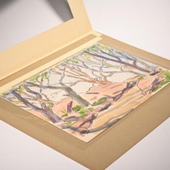 Ben Wolf Jungle Trees Purple Green Brown Colorful Watercolor Painting Signed