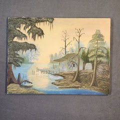 Vintage 1986 18″X24″ Bayou Cabin Canvas Painting